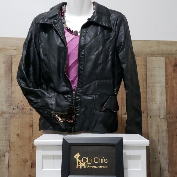 BLACK FAUX LEATHER JACKET - Picture 1 of 7